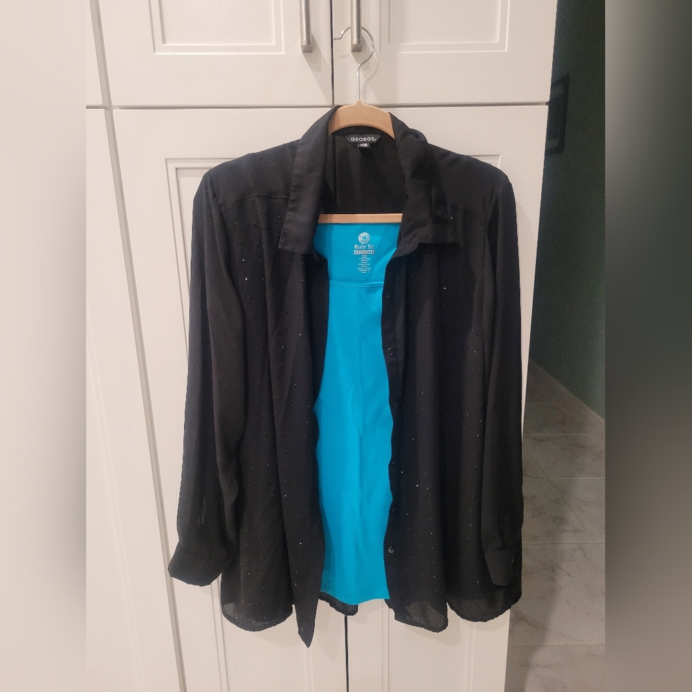 George Sheer Black, beaded Shirt Size 18W- 20W